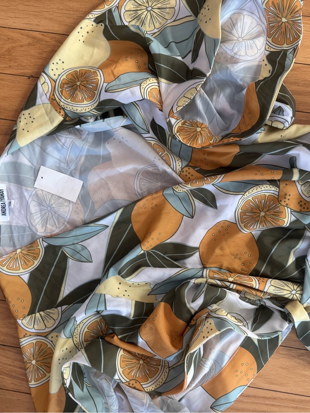 Andrea Iyamah Citrus-Print Kimono Maxi Dress — Yellow, Green, Orange - Picture 5 of 6